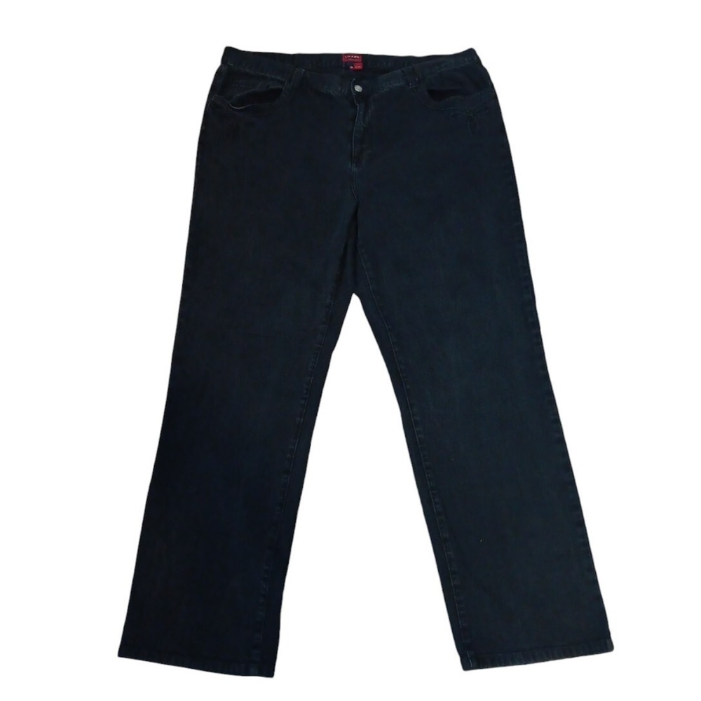 Chaps Black Denim Women's Embroidered 5 Pocket Decor Jeans Size 18W 98% Cotton